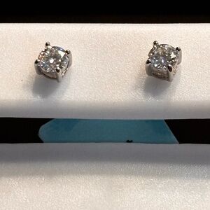 Classic Silver Round-Cut Moissonite Stud Earrings - Screw back